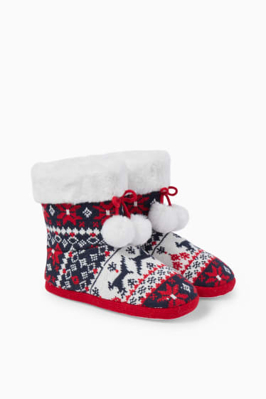 Dames - Kerstpantoffels - donkerrood