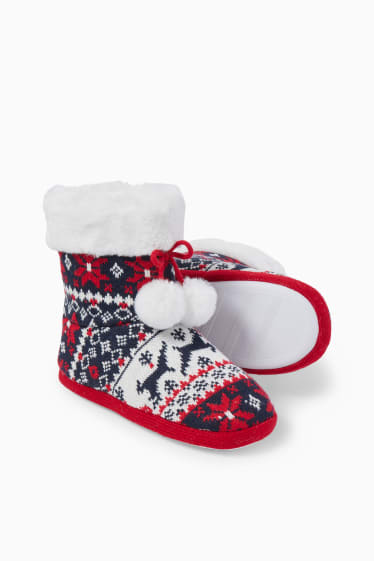 Dames - Kerstpantoffels - donkerrood