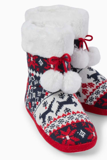 Dames - Kerstpantoffels - donkerrood