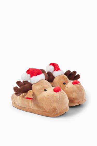 Dames - CLOCKHOUSE - kerstpantoffels van imitatiebont - lichtbruin