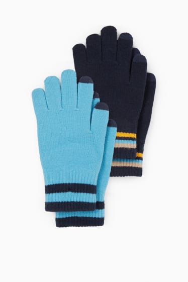 Enfants - Lot de 2 paires - gants pour écran tactile - bleu foncé