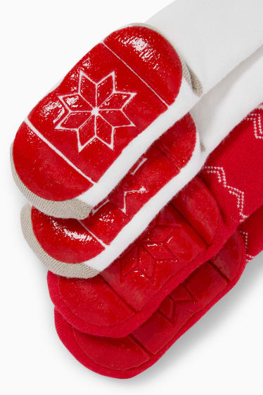 Unisexe - Lot de 2 paires - chaussettes de Noël antidérapantes pour bébé - rouge foncé
