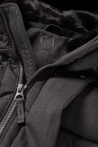 Heren - Parka met capuchon en rand van imitatiebont - winter - donkergrijs