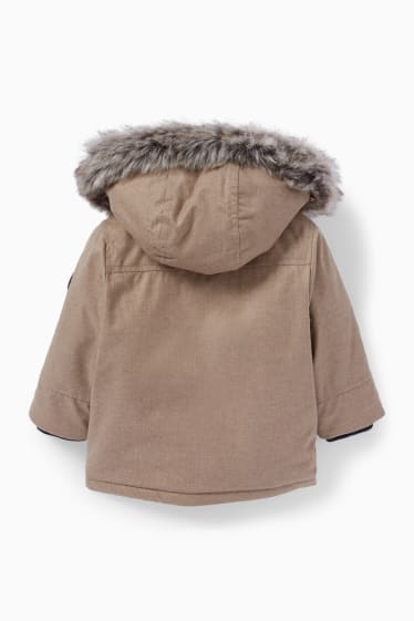 Bebés - Chaqueta para bebé con capucha y adorno de pelo sintético - marrón claro