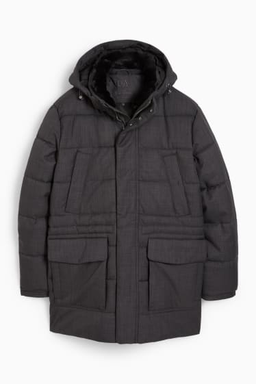 Heren - Parka met capuchon en rand van imitatiebont - winter - donkergrijs