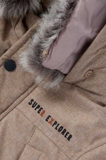 Bébés garçons - Doudoune pour bébé avec capuche et garniture en imitation fourrure - marron clair