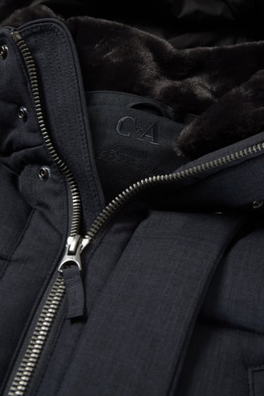Uomo - Parka con cappuccio e riporto di ecopelliccia - inverno - blu scuro