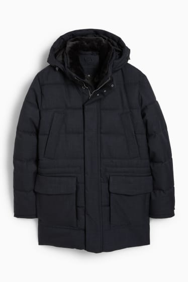 Uomo - Parka con cappuccio e riporto di ecopelliccia - inverno - blu scuro