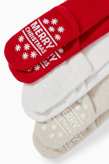 Bébés filles - Lot de 3 paires - chaussettes de Noël antidérapantes pour bébé - rouge foncé