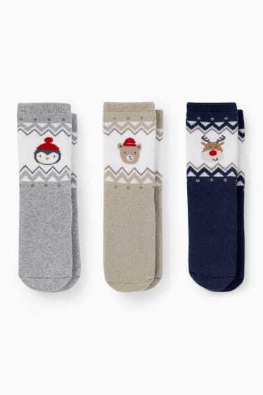 Baby Buben - Multipack 3er - Baby-Weihnachts-Anti-Rutsch-Socken - dunkelblau