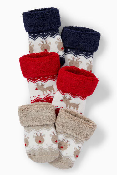 Unisex - Paquet de 3 - Rudolf - mitjons nadalencs per a nounat - blau fosc