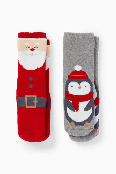 Bébés garçons - Lot de 2 paires - chaussettes de Noël antidérapantes pour bébé - rouge foncé