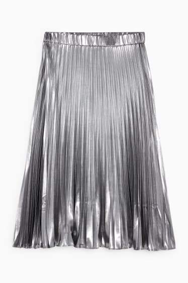 Dámské - Plisovaná sukně - lesklé provedení - stříbrná