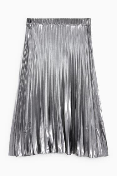 Dámské - Plisovaná sukně - lesklé provedení - stříbrná