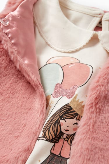Nena - Conjunt - samarreta de màniga llarga, armilla de pèl sintètic, faldilla i leotards - blanc/rosa