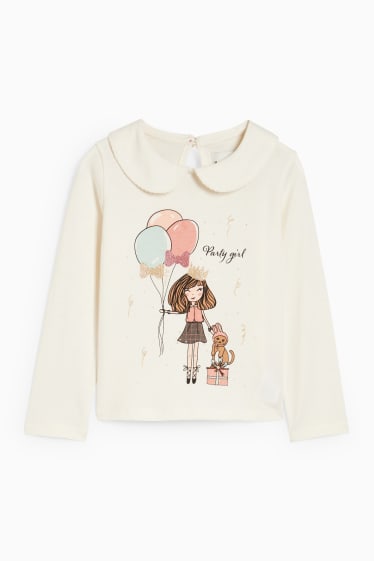 Dzieci - Komplet - koszulka z długim rękawem, kamizelka ze sztucznego futerka i rajtuzy - biały / jasnoróżowy