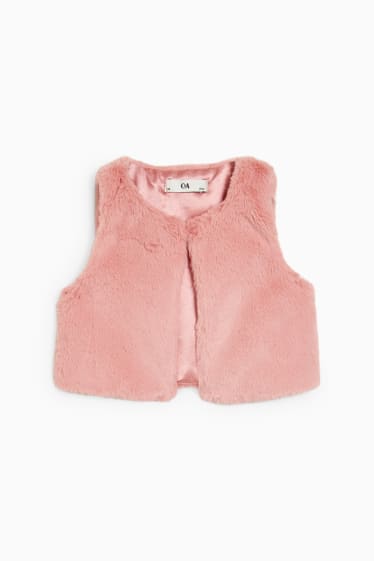 Enfants - Ensemble - haut à manches longues, gilet en imitation fourrure et collants - blanc / rose