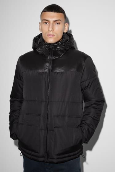 Herren - Steppjacke mit Kapuze - schwarz