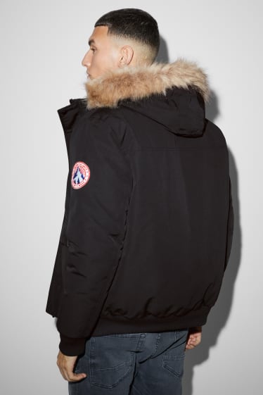 Heren - Jas met capuchon en rand van imitatiebont - zwart