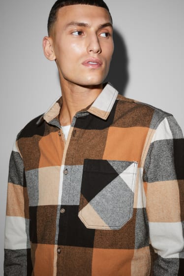 Uomo - Camicia di flanella - regular fit - a quadretti - nero / beige