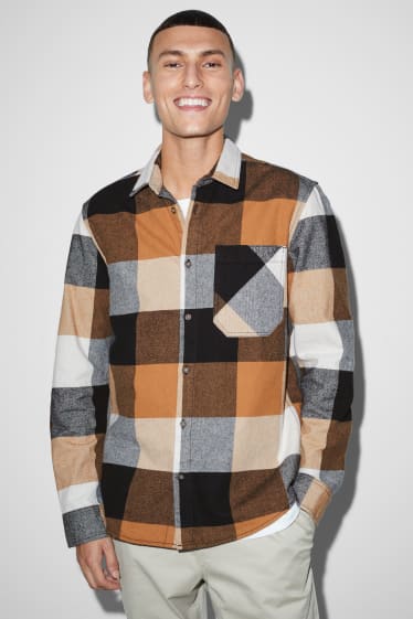 Uomo - Camicia di flanella - regular fit - a quadretti - nero / beige