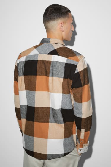 Uomo - Camicia di flanella - regular fit - a quadretti - nero / beige