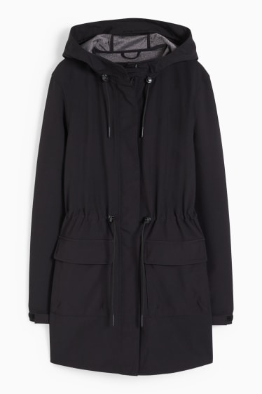 Women - Softshell coat with hood - 4-way stretch - black