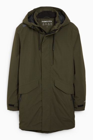 Pánské - Nepromokavá bunda s kapucí - z vodotěsného materiálu - tmavozelená