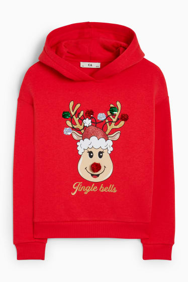 Kinder Mädchen - Rudolf - Weihnachts-Hoodie - rot