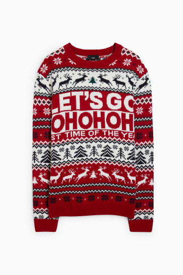 Hommes - Pull de Noël - renne - rouge foncé