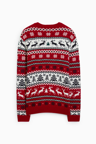 Hommes - Pull de Noël - renne - rouge foncé