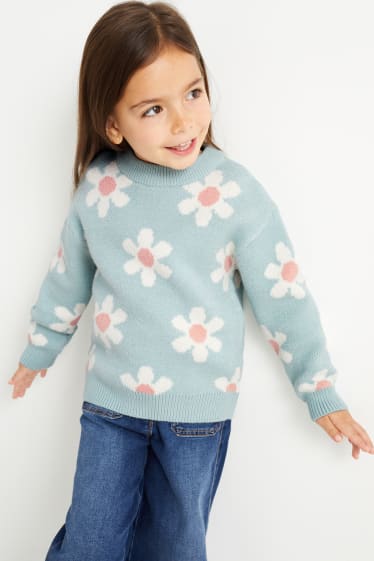 Kinderen: meisjes - Trui - gebloemd - mintgroen