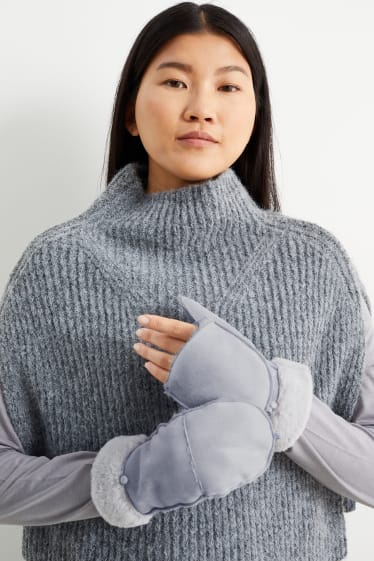 Donna - Muffole - similpelle scamosciata - grigio chiaro