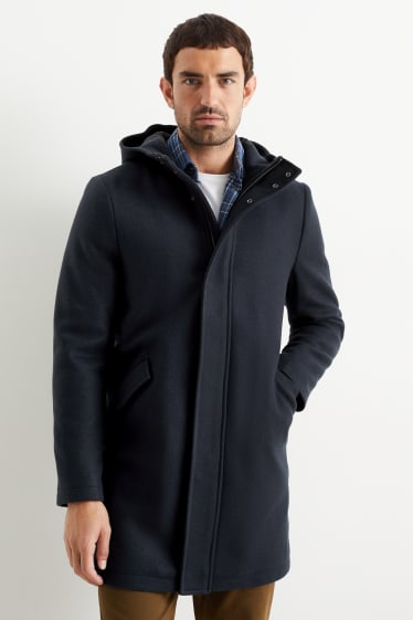 Herren - Mantel mit Kapuze - dunkelblau