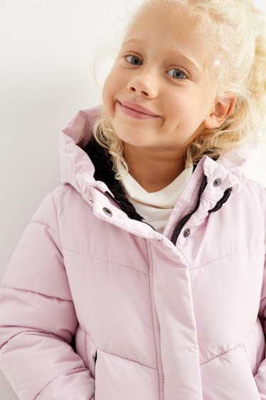 Dzieci - Pikowana kurtka z kapturem - jasnoróżowy