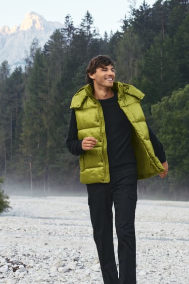 Heren - Gewatteerde bodywarmer met capuchon - neon groen