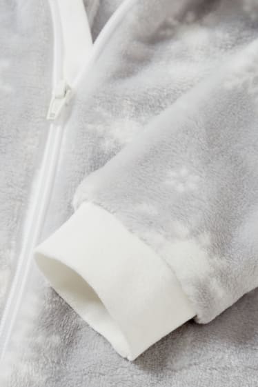 Kinderen: meisjes - Sneeuwvlokken - onesie van fleece, met capuchon - grijs