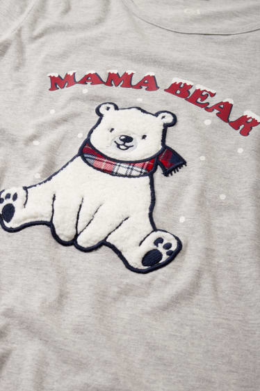 Damen - Weihnachts-Pyjama mit Flanellhose - Eisbär - hellgrau-melange