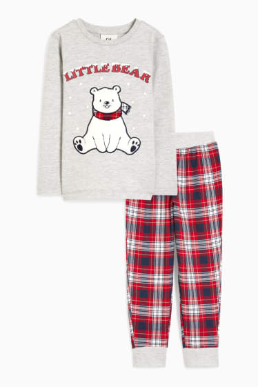 Unisex - Eisbär - Weihnachts-Pyjama - 2 teilig - hellgrau-melange
