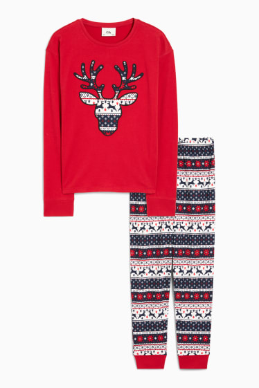 Kinderen: meisjes - Rendier - pyjama voor de kerst - 2-delig - donkerrood