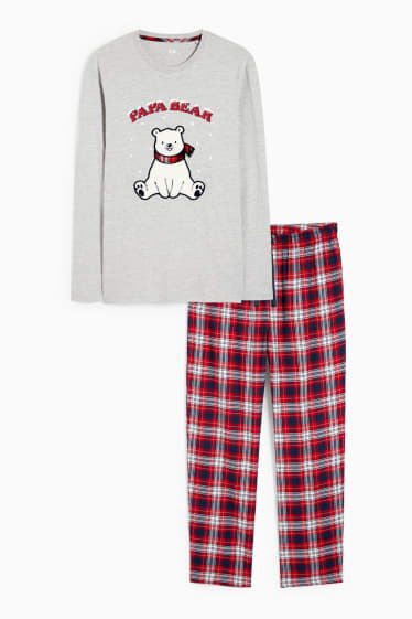 Hommes - Pyjama de Noël avec pantalon en flanelle - ours polaire - gris clair chiné