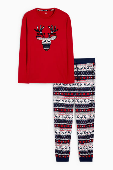 Hommes - Pyjama de Noël - renne - rouge foncé