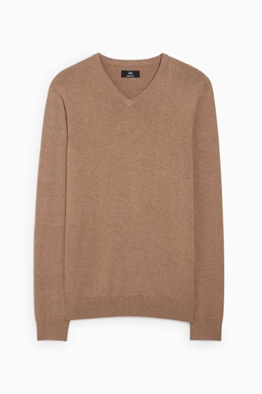 Men - Fine knit jumper and shirt - regular fit - button-down collar - beige