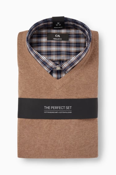 Uomo - Maglione e camicia - regular fit - colletto button down - beige