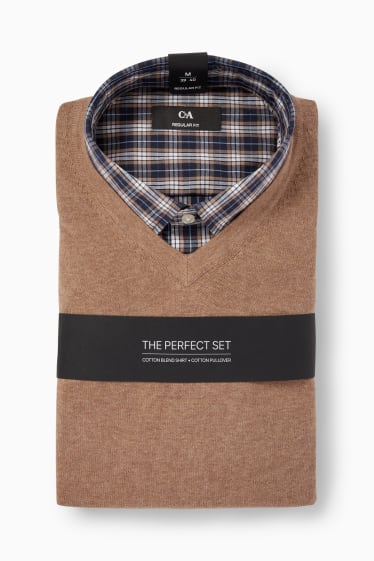 Home - Jersei de punt fi i camisa - regular fit - button-down - beix