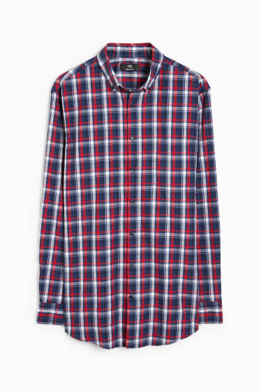 Hommes - Pull en maille fine et chemise - regular fit - col button down - rouge foncé