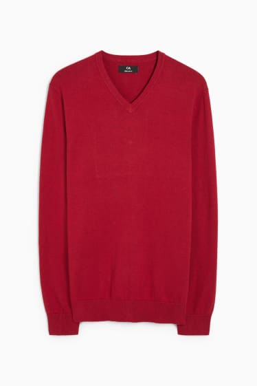 Home - Jersei de punt fi i camisa - regular fit - button-down - vermell fosc