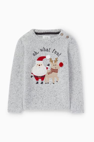 Baby Buben - Weihnachtsmann und Rudolf - Baby-Weihnachtspullover - hellgrau-melange