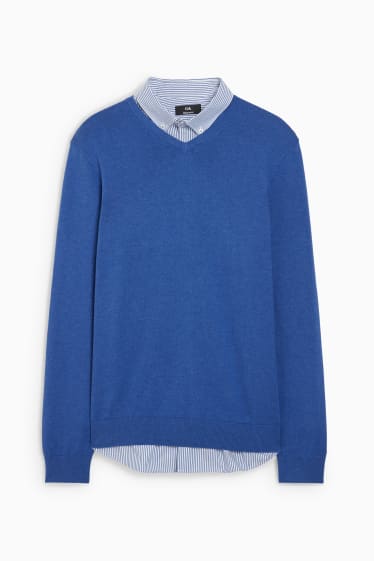 Home - Jersei de punt fi i camisa - regular fit - button-down - blau