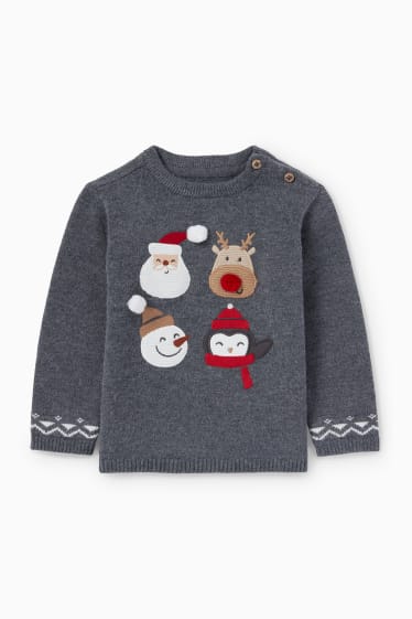 Baby Buben - Weihnachtsmann und Rudolf - Baby-Weihnachtspullover - dunkelgrau